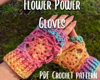 Flower Power Crochet Fingerless Gloves Pattern (PDF)