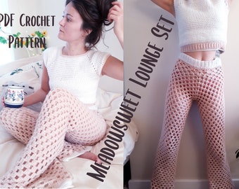 Meadowsweet Lounge Set - PDF Crochet Pattern (Instant digital download) | easy beginner friendly crochet pattern | flares 70s pyjamas