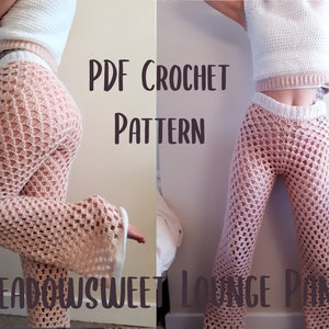 Meadowsweet Lounge Pants - PDF Crochet pattern (Instant digital download) | easy beginner friendly crochet vintage flared trousers pants