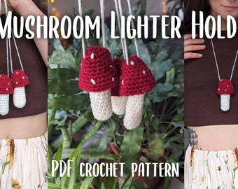 Mushroom lighter holder - PDF crochet pattern |crochet necklace beginner crochet amigurumi digital download summer fly agaric crochet flower