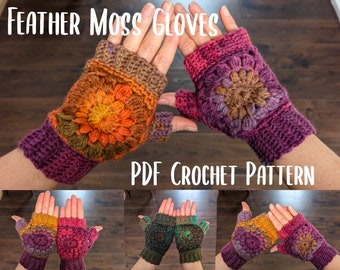 Guantes sin dedos Feather Moss - Patrón de crochet digital PDF / descarga instantánea / guantes de crochet / patrón de crochet para principiantes / regalo de Navidad