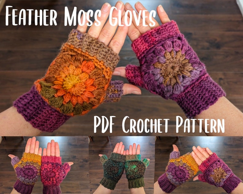Feather Moss Fingerless Gloves PDF digital crochet pattern instant download crochet gloves beginner crochet pattern Christmas gift image 1