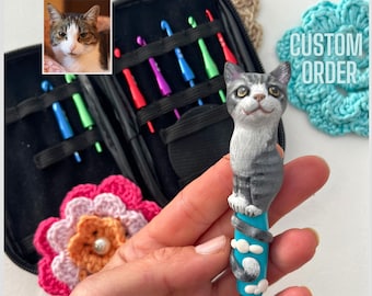 Benutzerdefinierte Haustier Häkelnadel, austauschbarer Hund oder Katze Figur Griff, Weihnachten häkeln Geschenk