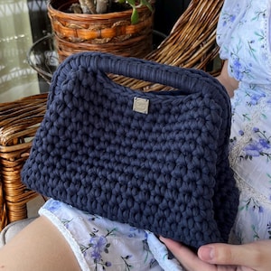 Crochet T-Shirt Yarn Clutch Bag: Handmade Foldover Purse
