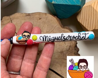 Jouw aangepaste logo-haaknaald, gepersonaliseerd haaknaaldontwerp, handvat van polymeerklei