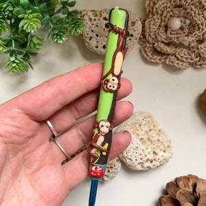 Monkey Crochet Hook, Funny crocheting, Polymer Clay Covered Crochet Supply