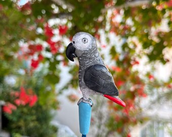 Graupapagei Benutzerdefinierte Häkelnadel, Ton Haustier Figur bedeckt Haken, lustiges häkeln Geschenk, Vogel Liebhaber Häkelnadel