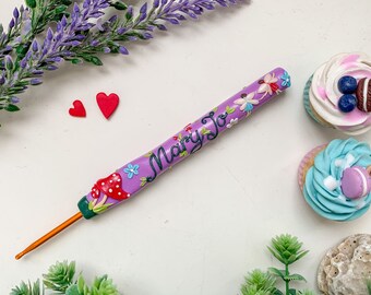 Fee Häkelnadel, handgefertigte Polymer Clay Häkelnadel, Häkelpilz Design