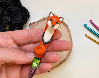Rotfuchs Häkelnadel, Fuchs Fimo Häkelnadel, Häkel Geschenk, Häkelzubehör, Handgemachtes Häkeln Original Geschenk