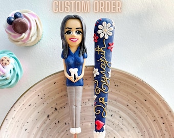 Personalisierte Arzt / Krankenschwester Cartoon Figur Besteck - Benutzerdefinierte Polymer Clay Geschenk vom Foto, Wertschätzung für das medizinische Personal