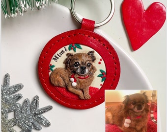 Custom dog portrait keychain, Christmas gift,Personalized key ring, Handmade dog portrait, Memory keepsake pet gift, Any breed clay portrait