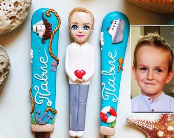 Personalized Cutlery for children, Original Birthday Gift for Boy, Polymer clay figurine Fork, Cutlery with name