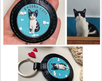 Your cat personalized keychain, Clay cat miniature, Handmade cat portrait, Memory keepsake gift, Any breed cat, Pet memorials gift