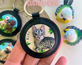Handgemachter Schlüsselanhänger, Katzenportrait, Tonkatzenminiatur, Handgemachtes Katzenportrait, Katzenmama Geschenk, Modernes Geschenk, Haustier Andenken