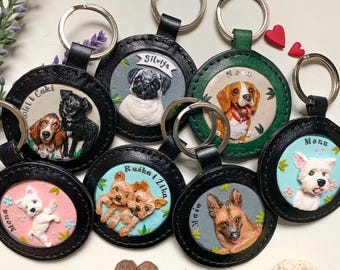 Personalisierte Hundeportrait Schlüsselanhänger, personalisierte Leder Haustier Geschenk, handgemachtes Andenken für Hundeliebhaber, Gedenkstätte oder Geburtstagsgeschenk