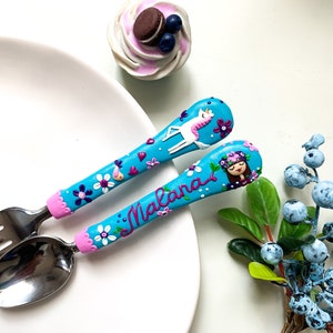 Personalisierte Einhorn Besteck Set: Handgemachte Silberbesteck aus Polymer Clay