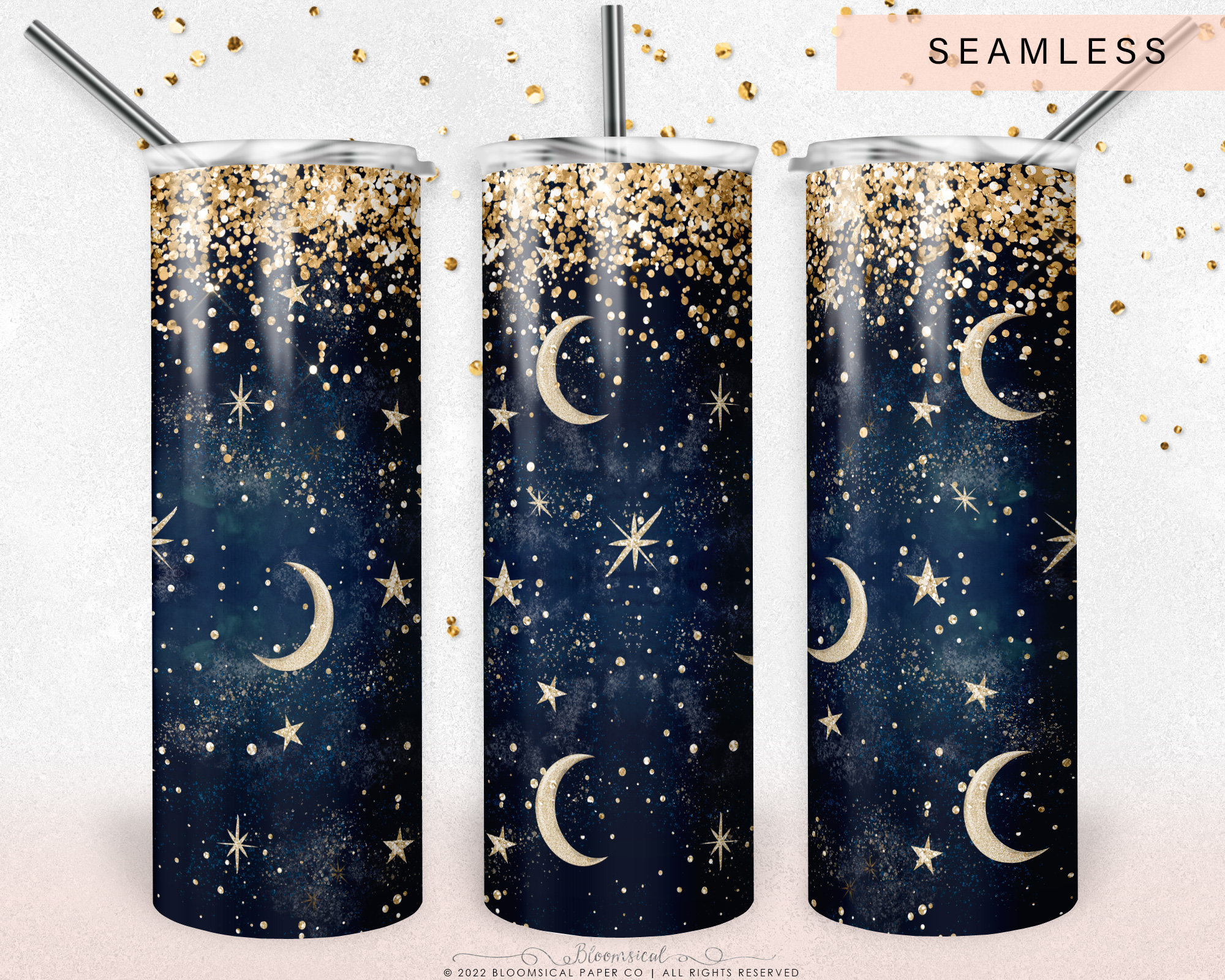 Stars & Moon Tumbler Wrap PNG | Celestial 20oz Skinny Tumbler Gold ...