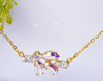 Crystal Cluster Bridal Necklace, Stainless Steel Chain, Nickel Free