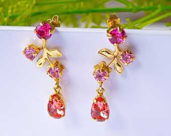 Crystal Flower Dangle Earrings, Bridal Jewelry, Nickel Free
