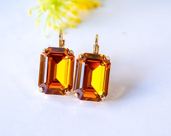 Topaz Crystal Emerald Cut Earrings, Bridal Jewelry