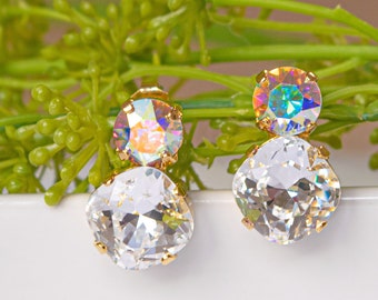 Square Crystal Stud Earrings, Bridesmaid Jewelry, 12mm Clear Stone