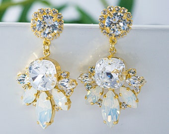 Crystal Chandelier Earrings, Gold Bridal Cluster Earrings