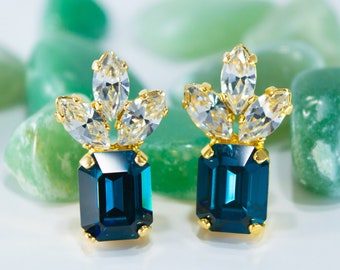 Blue Crystal Stud Earrings, Bridal, Nickel Free