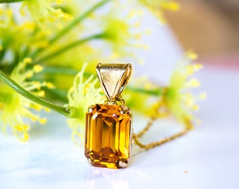 Octagon Topaz Crystal Pendant Necklace, Bridal Jewelry