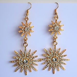 Starburst Earrings, Sun Earrings, Starburst Dangling Earrings, Sun Dangling Earrings, Dangle Star Earrings, Rhinestone Starburst Earrings