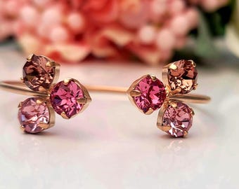 Crystal Bridal Bangle, Rose Gold Open Cuff Bracelet