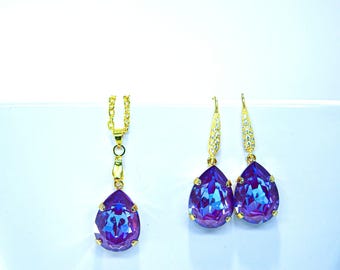 Crystal Bridal Jewelry Set, Stainless Steel Necklace and Earrings