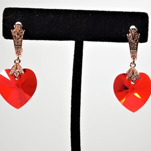 Heart Earrings, Crystal Heart Earrings, Dangling Earrings, Valentines Earrings, Dangling Heart Earrings, Red Heart