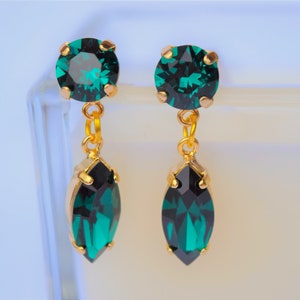 Emerald Crystal Earring, Drop Earrings, Mother&#39;s Day Gift, Bridal Earrings, Prom Earrings, Emerald Dangle Earrings