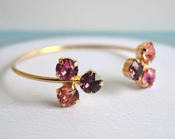 Crystal Bridal Bangle, Gold Open Cuff Bracelet
