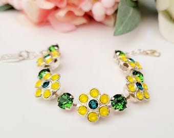 Tennisarmband met bloemen, Oostenrijkse kristallen, bruidssieraden