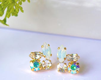 Bridal Crystal Cluster Earrings, Nickel Free, Bridesmaid Earrings