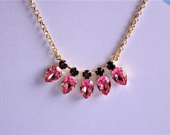 Rose Crystal Bridal Necklace, Gold Prom Jewelry, Bridesmaid Gift