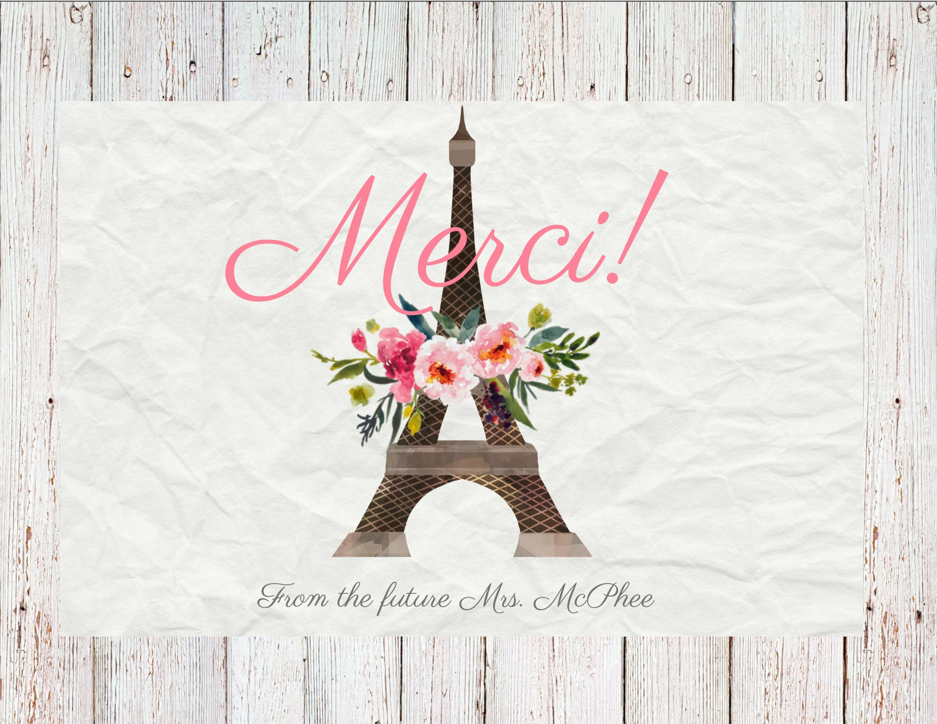 Printable Paris Themed Thank You Cards Etsy