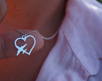 Silver PLANE HEART necklace