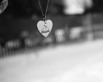 Silver necklace BOOK heart