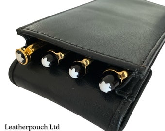 Leather quadruple Black pen case/Pouch