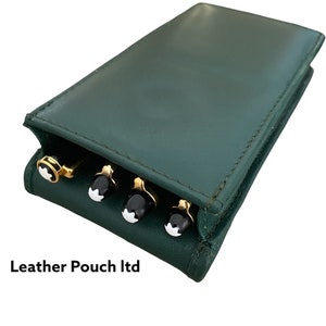 Real Leather Racing Green Magnetic Triple/Quadruple Pen Case, Pouch