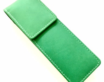 Racing Green Leather Magnetic Triple/quadruple Pen Case Pouch Hand Made 