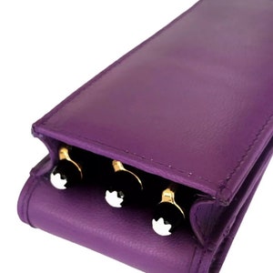 Purple Triple Leather Magnetic Pen Case/Pouch Real Leather Hand Made