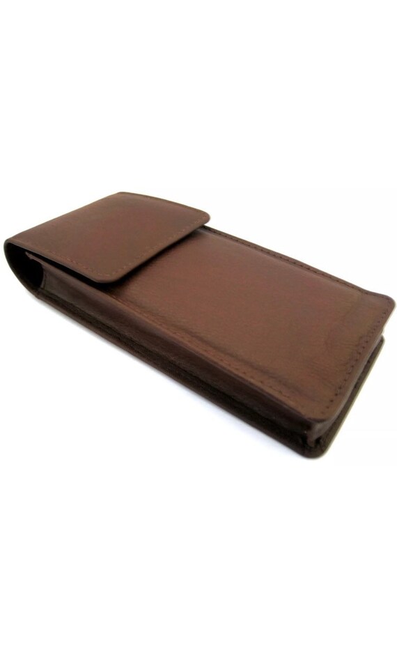 Real Soft Leather Had Made Blue Triple Quadruple Magnetic Pen Case//Pouch