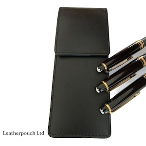 Black Leather Triple Magnetic Pen Case/Pouch. Quality Hand Made