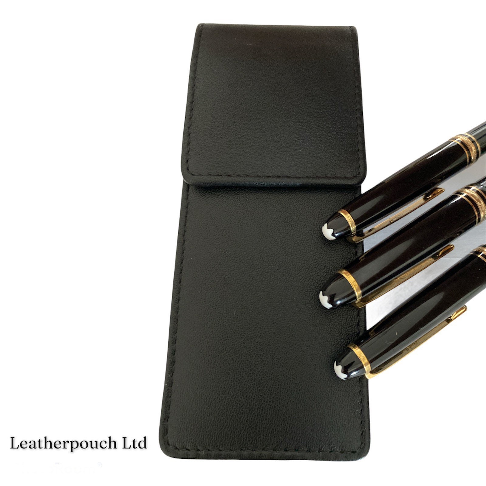 Duke Black Leather Pen Case Holder Pouch 
