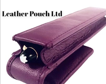 Purple Real Leather Single Magnetic Flap Pen Case Pouch. Real leather hand made.