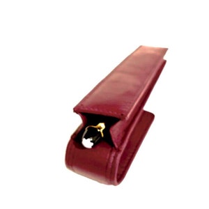 Burgundy Leather Pen Case/Pouch/ Holder. Single Pen, Magnetic Flap. Quality Hand Made.