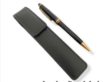 Black Leather Pen Case/Pouch/ Holder. Single Pen, Magnetic Flap. Quality Hand Made.